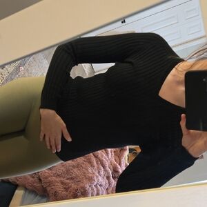 Lord & Taylor Black Ribbed V-Neck Sweater